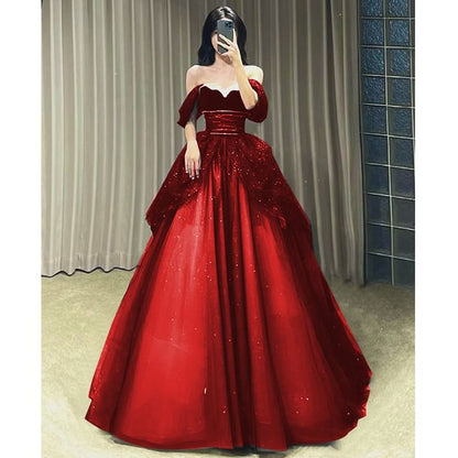Off-Shoulder Sequin A-Line Ball Gown