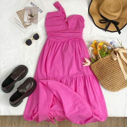 One Shoulder Keyhole Tiered A-Line Maxi Dress