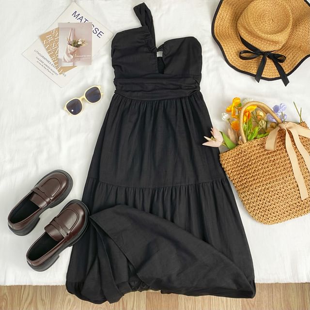 One Shoulder Keyhole Tiered A-Line Maxi Dress