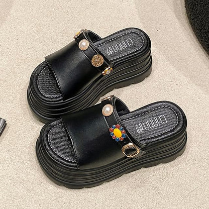 Platform Faux Pearl Slide Sandals