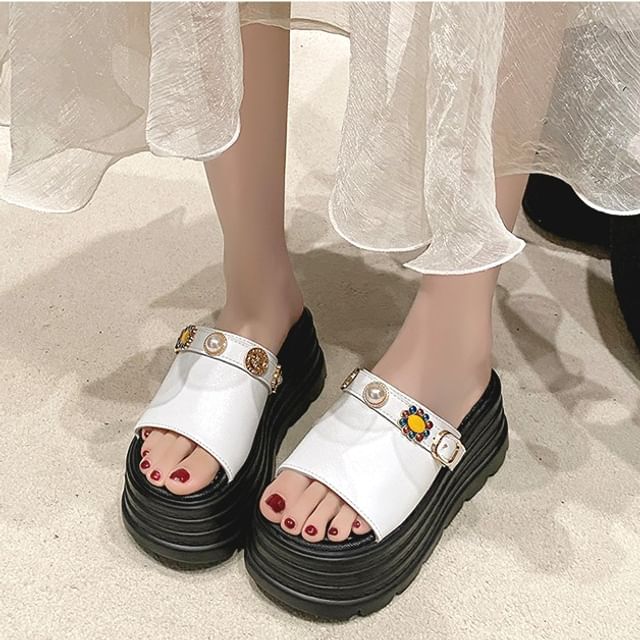 Platform Faux Pearl Slide Sandals