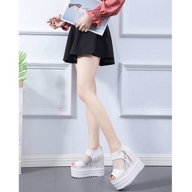 Mesh Panel Platform Sandals