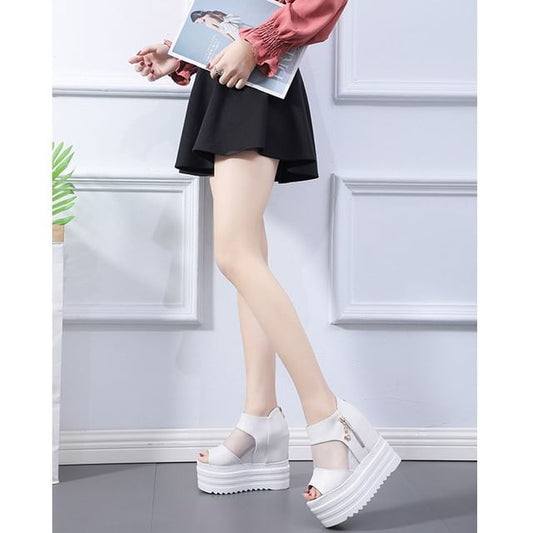 Mesh Panel Platform Sandals
