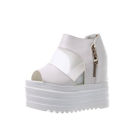 Mesh Panel Platform Sandals