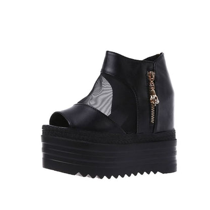 Mesh Panel Platform Sandals