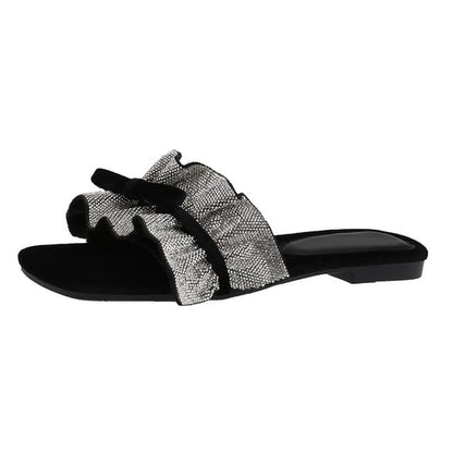 Ruffle Bow Slide Sandals