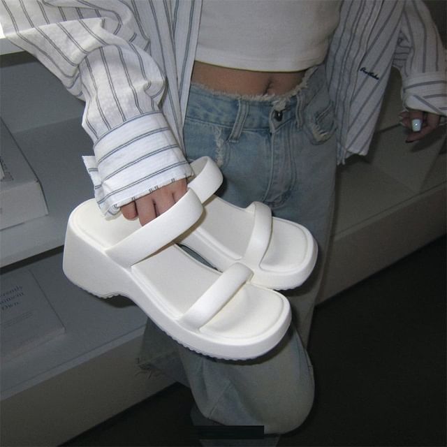 Wedge Plain Slide Sandals