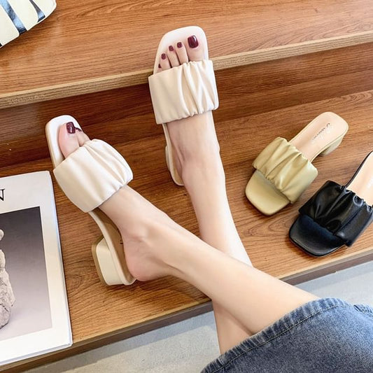 Low Heel Plain Ruched Slide Sandals