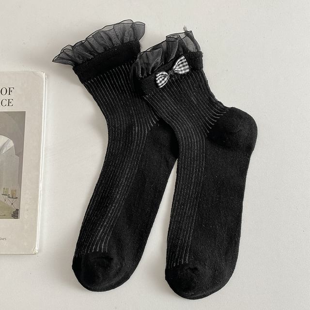 Set of 2 Pairs: Bow Ruffle Trim Socks