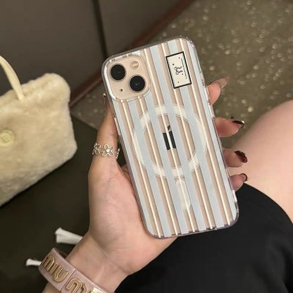 Striped Magsafe Compatible iPhone Case / Bow Print Card Case / Set