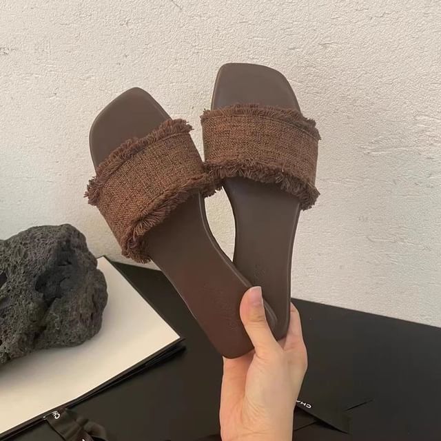 Fringed Trim Slide Sandals