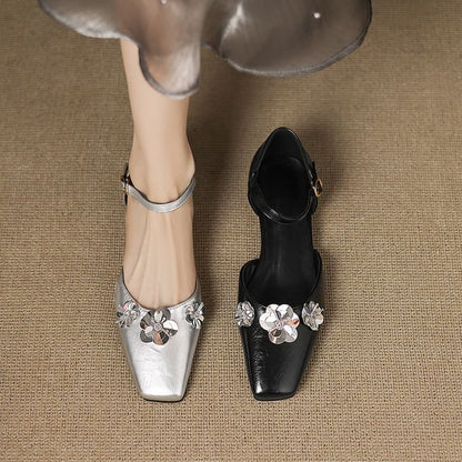 Square-Toe Sequined Sandals
