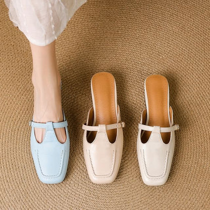 Chunky Heel T-Strap Mules