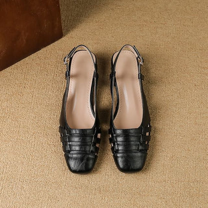 Square-Toe Chunky Heel Slingback Sandals
