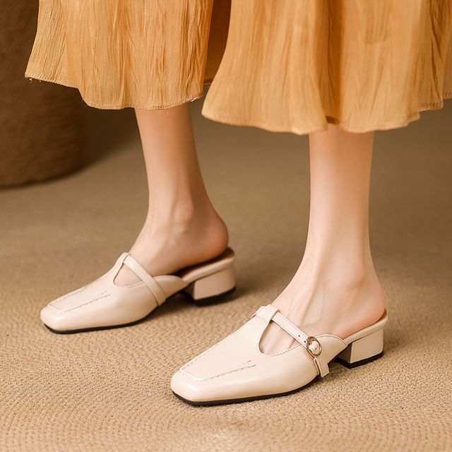 Chunky Heel T-Strap Mules