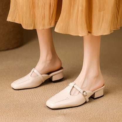 Chunky Heel T-Strap Mules