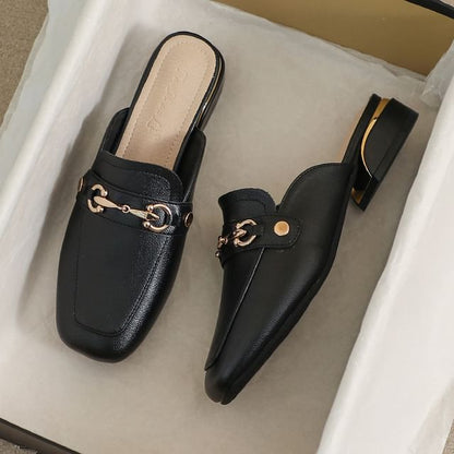 Square Toe Horsebit Chunky Heel Loafer Mules