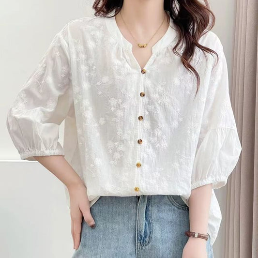 Three-Quarter Sleeve Lace Blouse