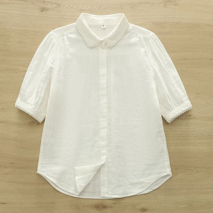 Short-Sleeve Lace Trim Plain Shirt