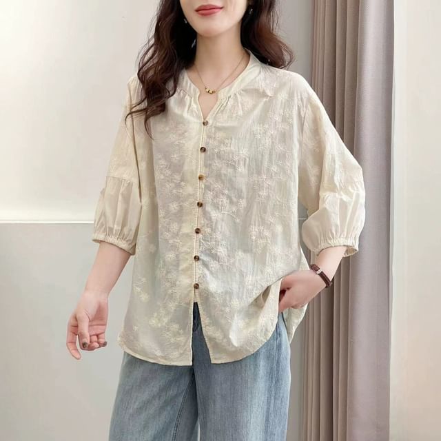 Three-Quarter Sleeve Lace Blouse