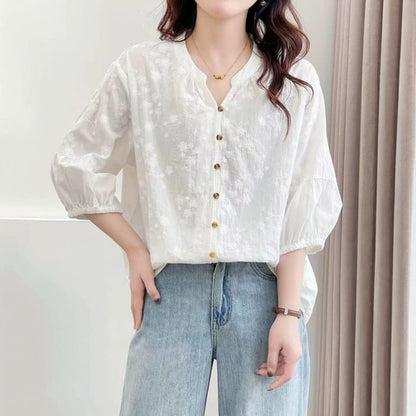 Three-Quarter Sleeve Lace Blouse