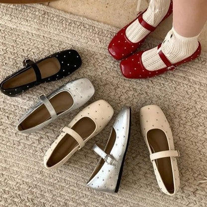 Square Toe Studded Hidden Wedge Mary Jane Shoes
