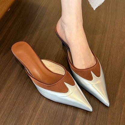 Mules Kitten Tone Two Pointed Heel Toe