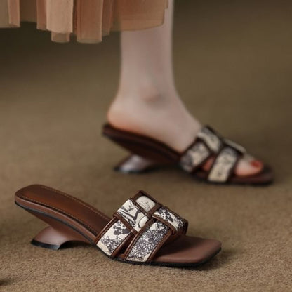 Slide Woven Wedge Heel Sandals Print