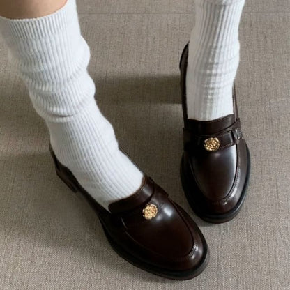 Faux Leather Chunky Heel Loafers