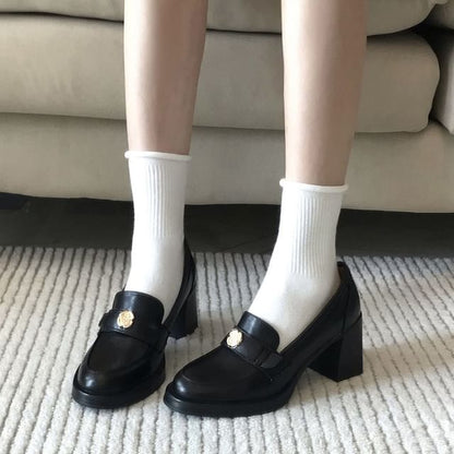 Faux Leather Chunky Heel Loafers