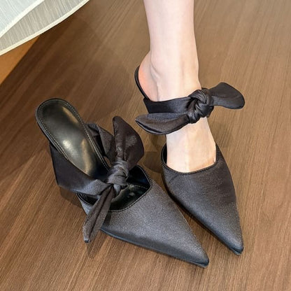 Pointed Toe Plain Bow Stiletto Heel Mules