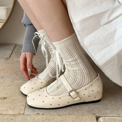 Square Toe Studded Hidden Wedge Mary Jane Shoes