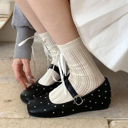 Square Toe Studded Hidden Wedge Mary Jane Shoes