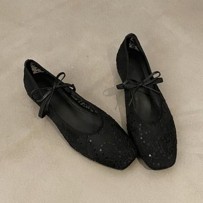 Floral Flat Mesh Mary Jane Shoes