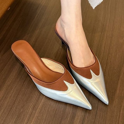 Mules Kitten Tone Two Pointed Heel Toe