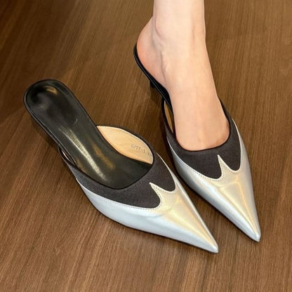 Mules Kitten Tone Two Pointed Heel Toe