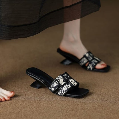 Slide Woven Wedge Heel Sandals Print
