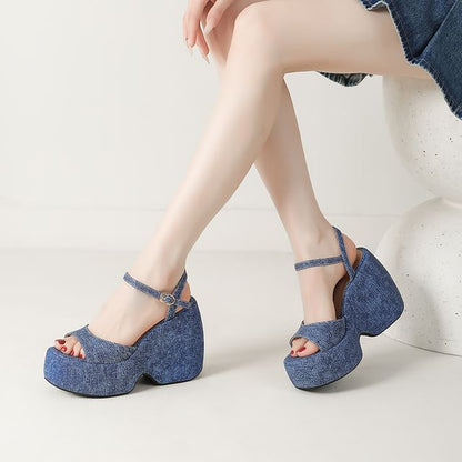 Platform Wedge Denim Sandals