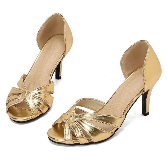 Stiletto Peep Toe Metallic Faux Leather D'Orsay Sandals