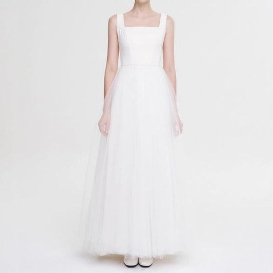 Strap Gown Wide Wedding Mesh A-Line