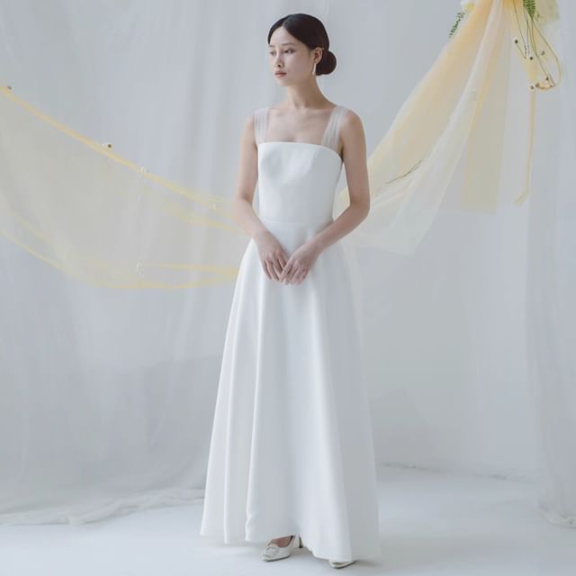 Mesh Strap A-Line Wedding Gown