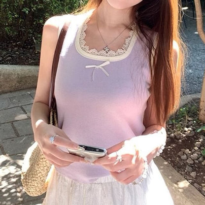 U-Neck Lace Trim Tank Top