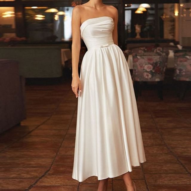 Strapless Plain A-Line Evening Gown
