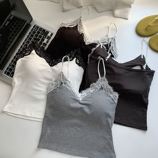 V-Neck Lace-Trim Camisole with Spaghetti Straps