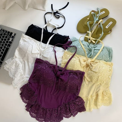 Halter Neck Lace-Trim Camisole Top
