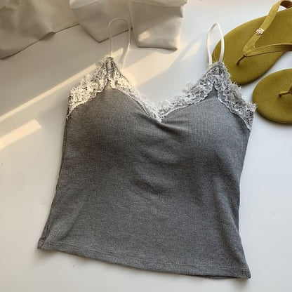 V-Neck Lace-Trim Camisole with Spaghetti Straps