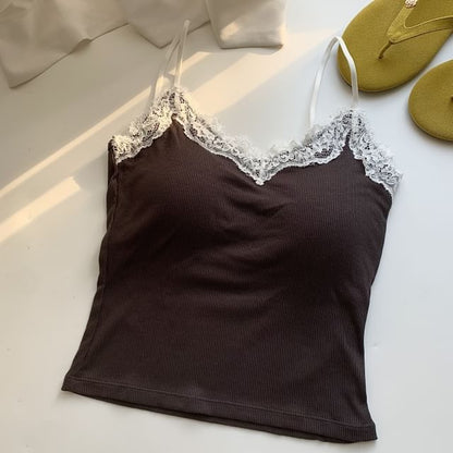 V-Neck Lace-Trim Camisole with Spaghetti Straps