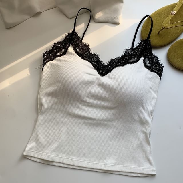 V-Neck Lace-Trim Camisole with Spaghetti Straps