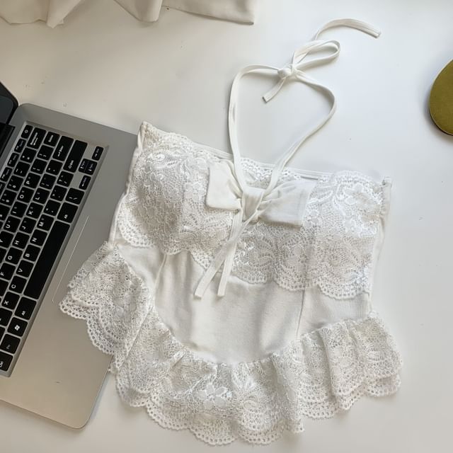 Halter Neck Lace-Trim Camisole Top
