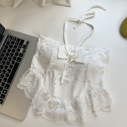 Halter Neck Lace-Trim Camisole Top